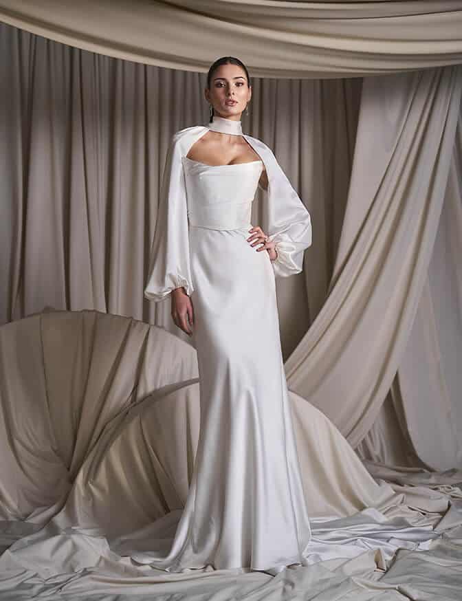 long blue dress with long sleeves Zapaka Women Dark Blue Bridesmaid Dress Square Neck Chiffon Long Sleeves Sheath Long Wedding Guest Dress with Slit, Chiffon color / US4 main image 0