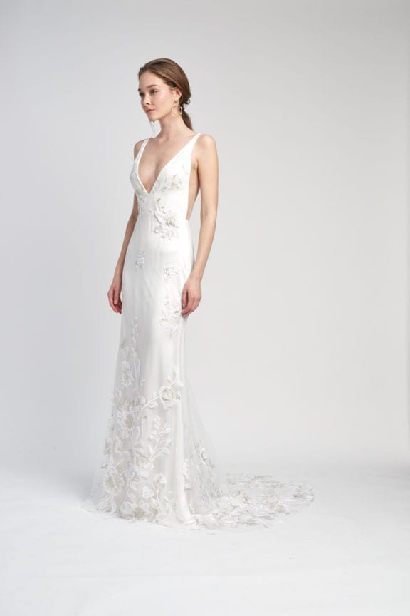 alexandra grecco alouette sheath v-neck floral wedding dress