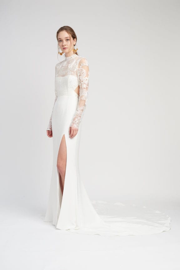 alexandra grecco germaine lace high neck wedding dress
