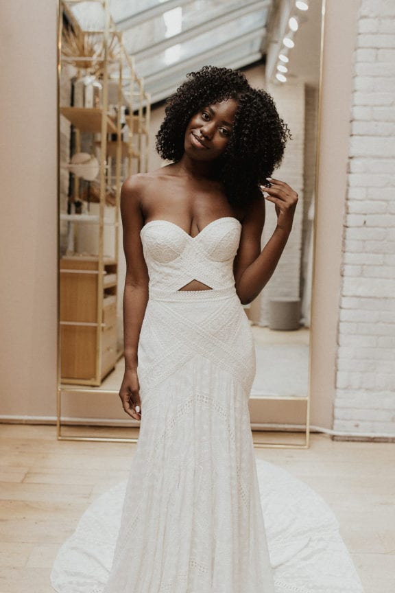 rue de seine knoxville strapless boho wedding dress with