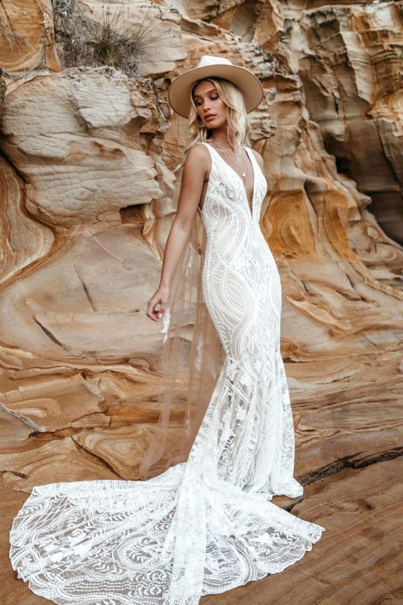 lovers society charlie lace bohemian wedding dress with low back