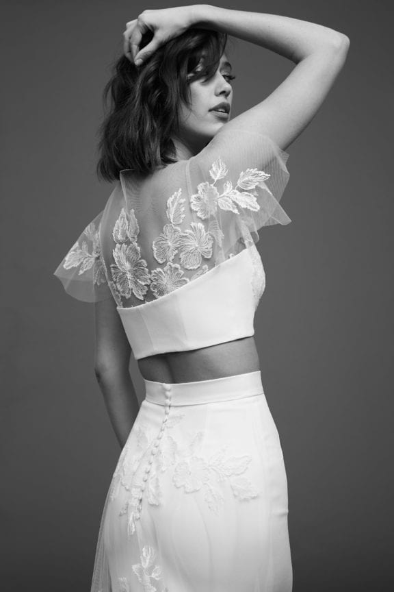 rime arodaky 020 kim bustier crop top with butterfly sleeves and sheer back wedding dress