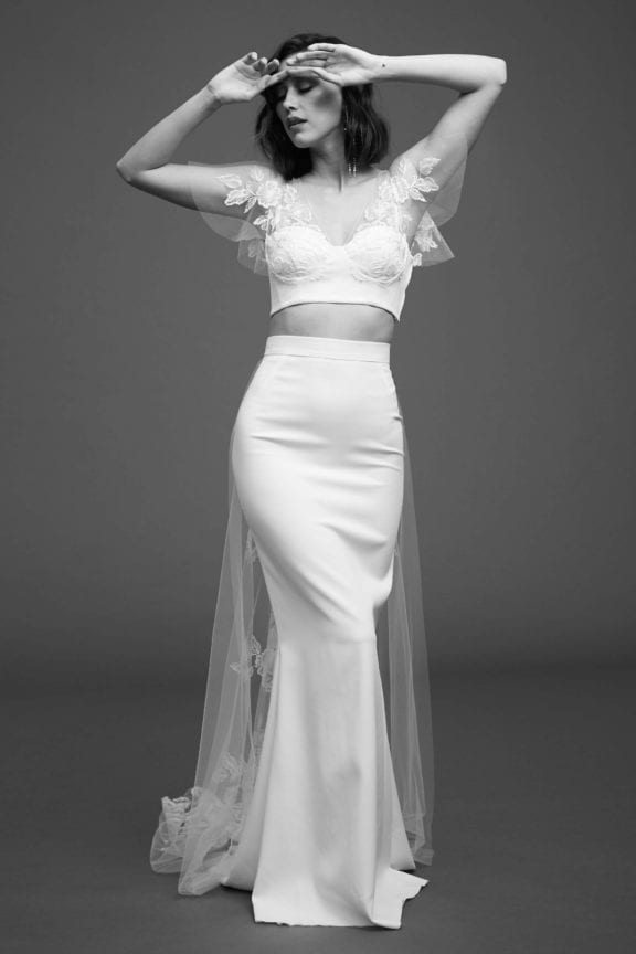 rime arodaky 020 kim bustier crop top with butterfly sleeves and sheer back wedding gown