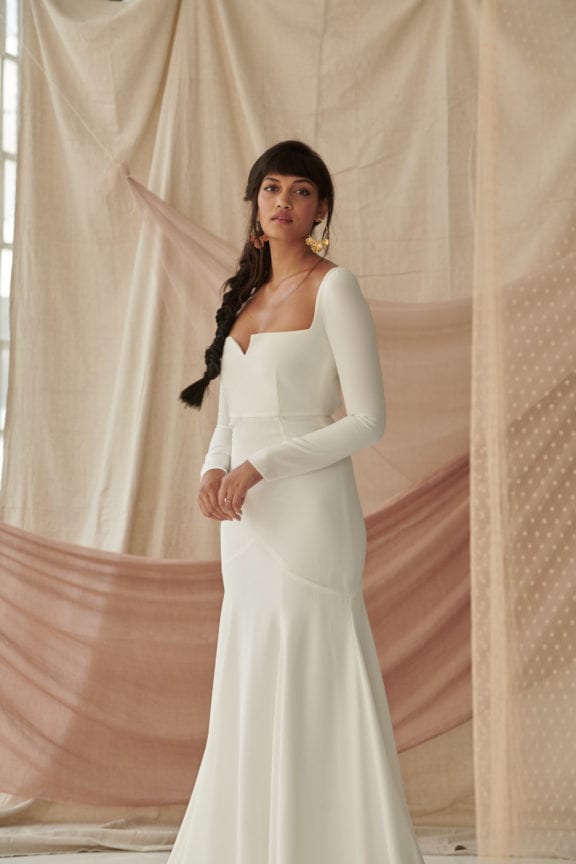 alexandra grecco ines long sleeve crepe wedding dress